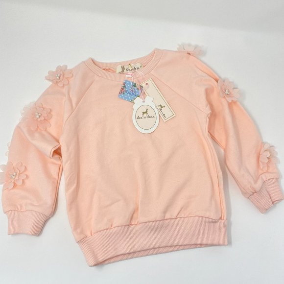 NWT CUTE Baby Girl Pearl Silky Flower Sweatshirt - Picture 1 of 6